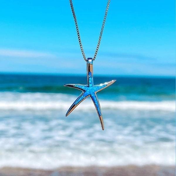 Auriane | Collier Étoile de Mer en Opale Bleue