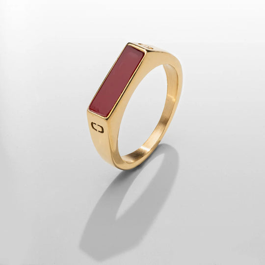 Édouard | Bague chevalière rouge à pierres rectangulaires