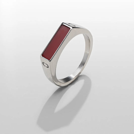 Édouard | Bague chevalière rouge à pierres rectangulaires