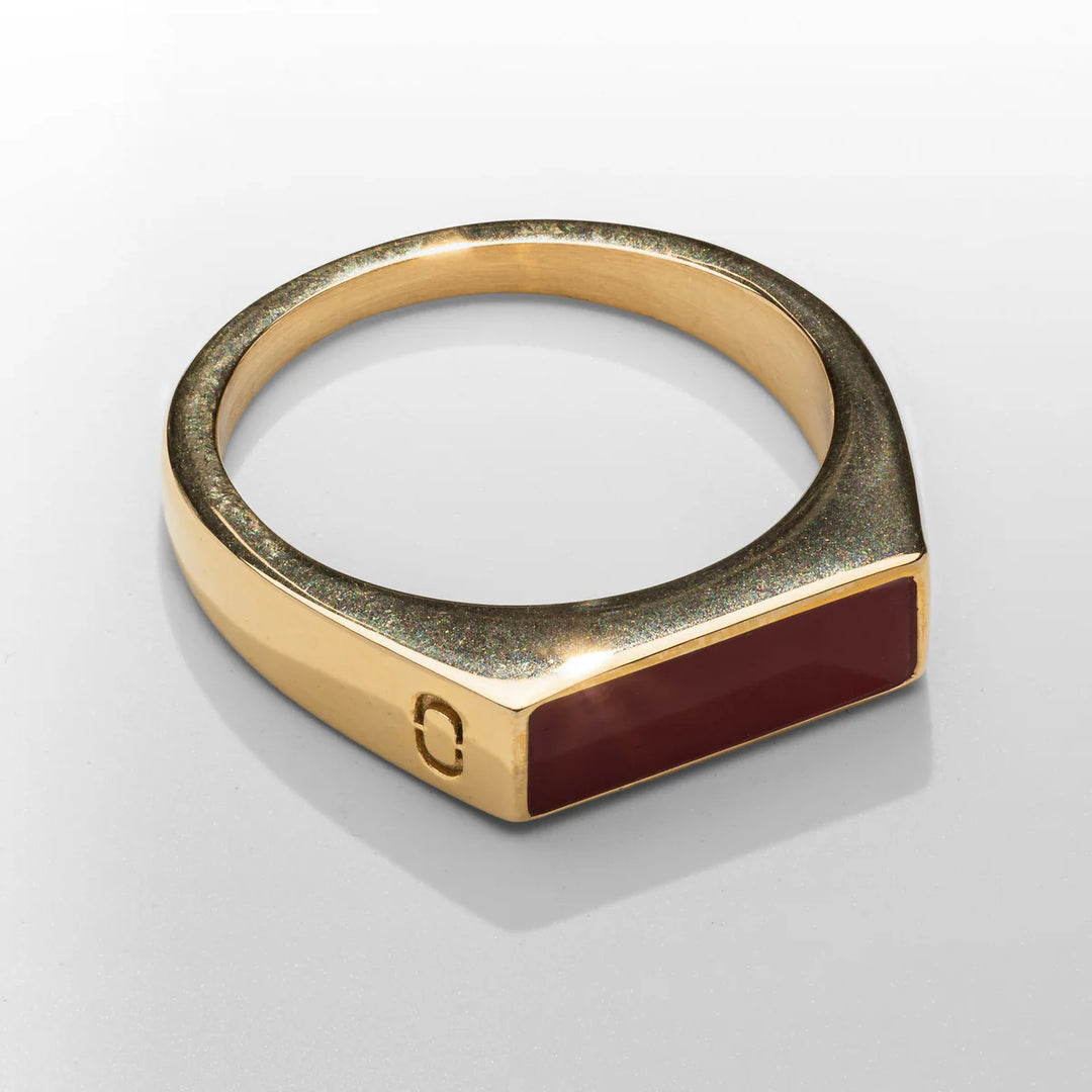 Édouard | Bague chevalière rouge à pierres rectangulaires