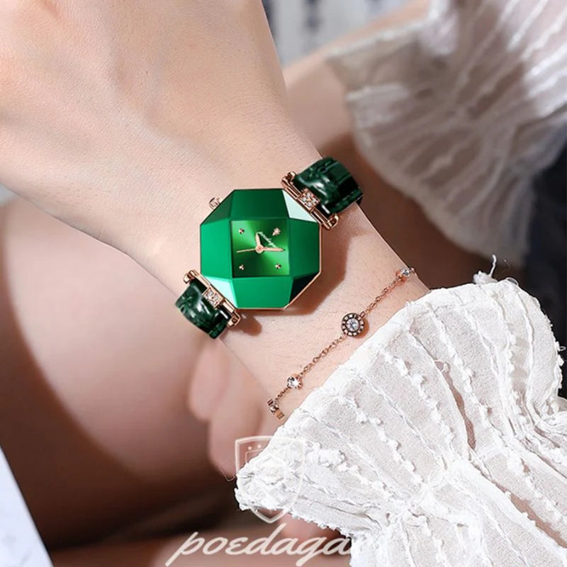 Isabeau | Montre de luxe à quartz avec diamants verts