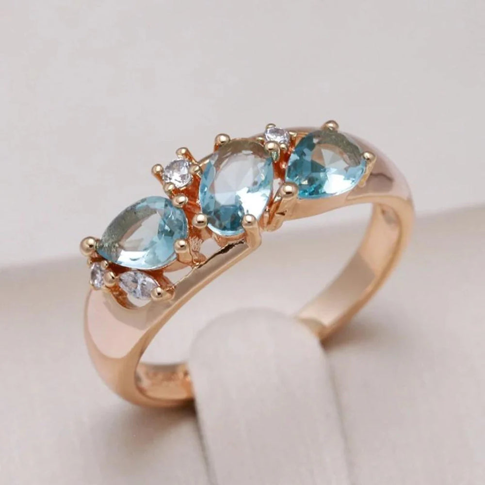 Sandra | Bague en Zirconium Vintage Bleu en Or