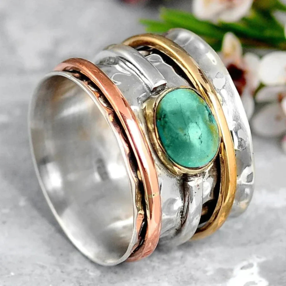 Coco | Bague vintage en or et argent avec turquoise