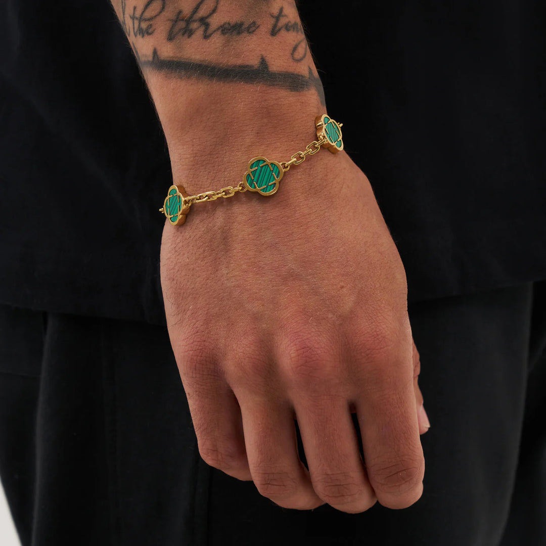 Marius | Bracelet en malachite et pierre de trèfle