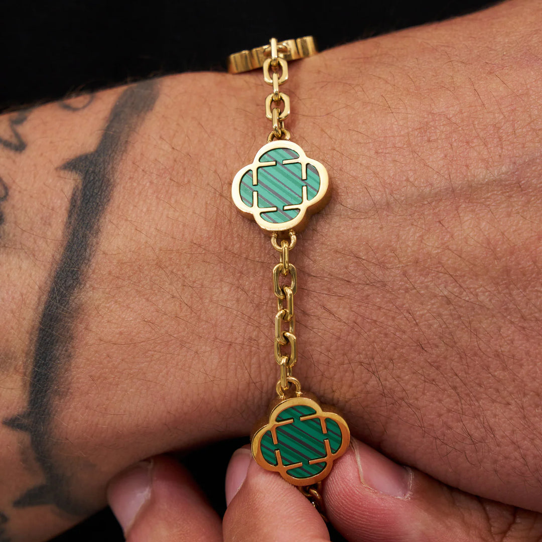 Marius | Bracelet en malachite et pierre de trèfle