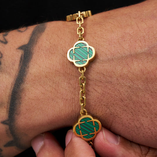 Marius | Bracelet en malachite et pierre de trèfle