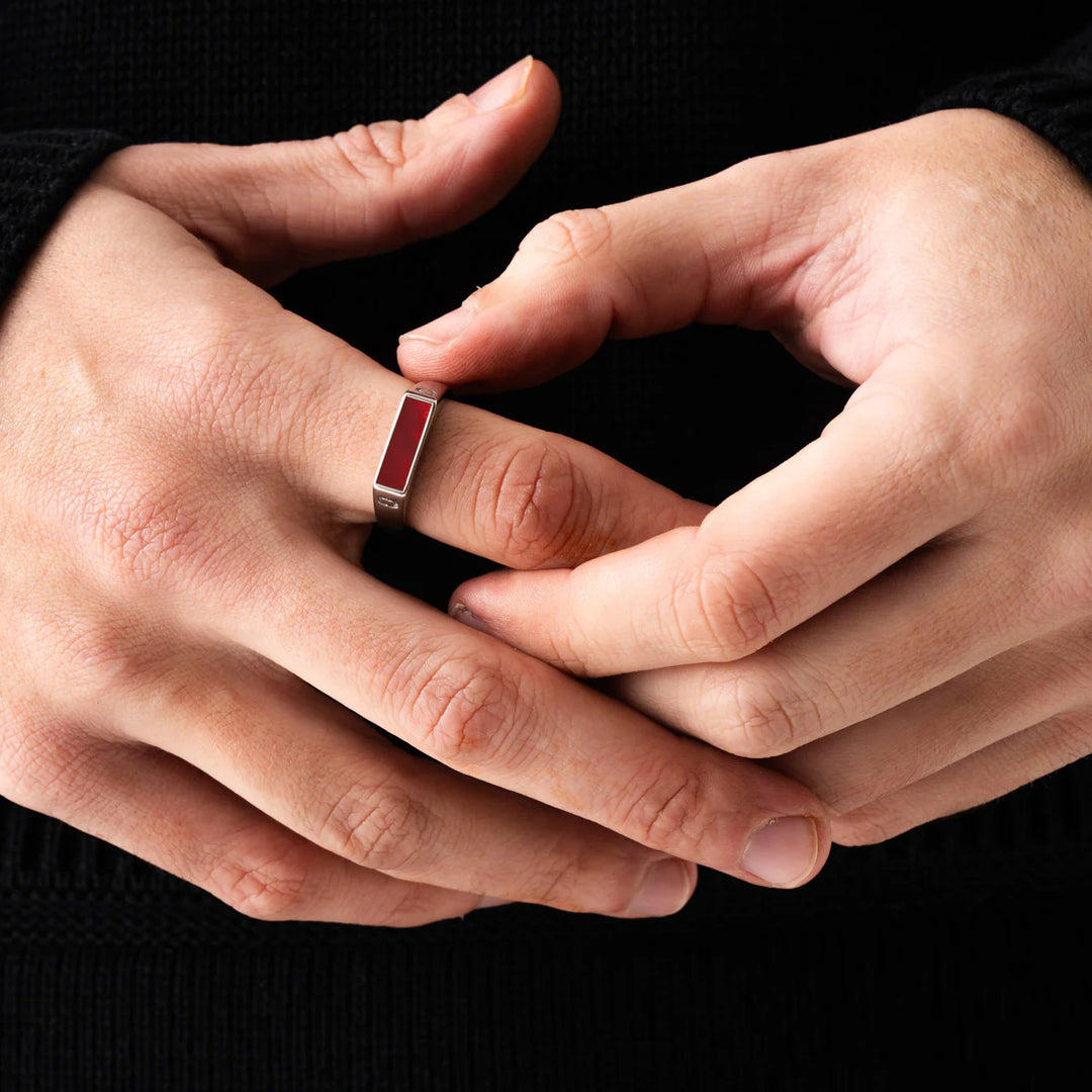 Édouard | Bague chevalière rouge à pierres rectangulaires