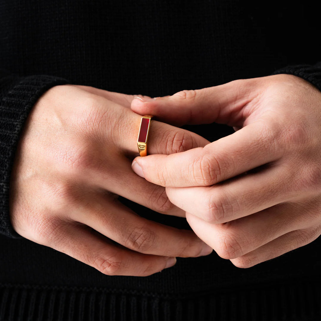 Édouard | Bague chevalière rouge à pierres rectangulaires