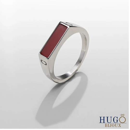 Édouard | Bague chevalière rouge à pierres rectangulaires