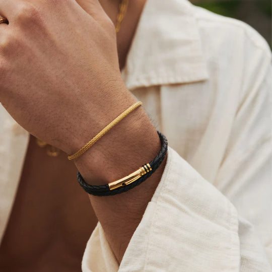 Gilbert | Bracelet en cuir noir