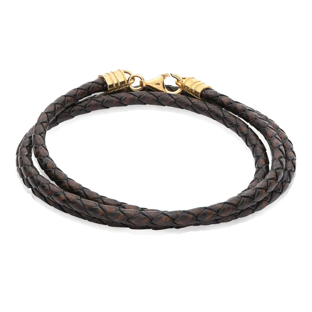 Bracelet cordon en cuir tressé marron pour femme