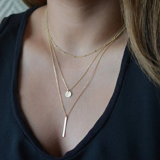 Virginie | Collier superposé géométrique vintage et collier pendentif