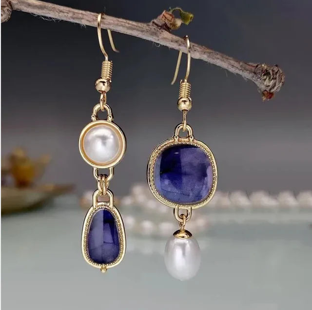 Beau | Boucles d'oreilles vintage en perles de pierre bleue